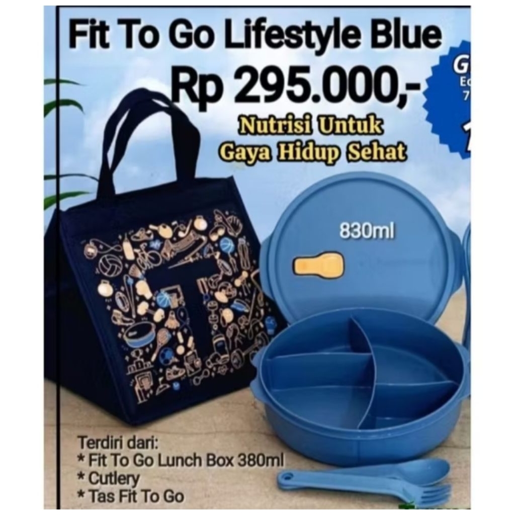 Tupperware Fit To Go Blue SET Lunch Box  blue Orange tempat bekal anak wadah bawa bekal sayur nasi p