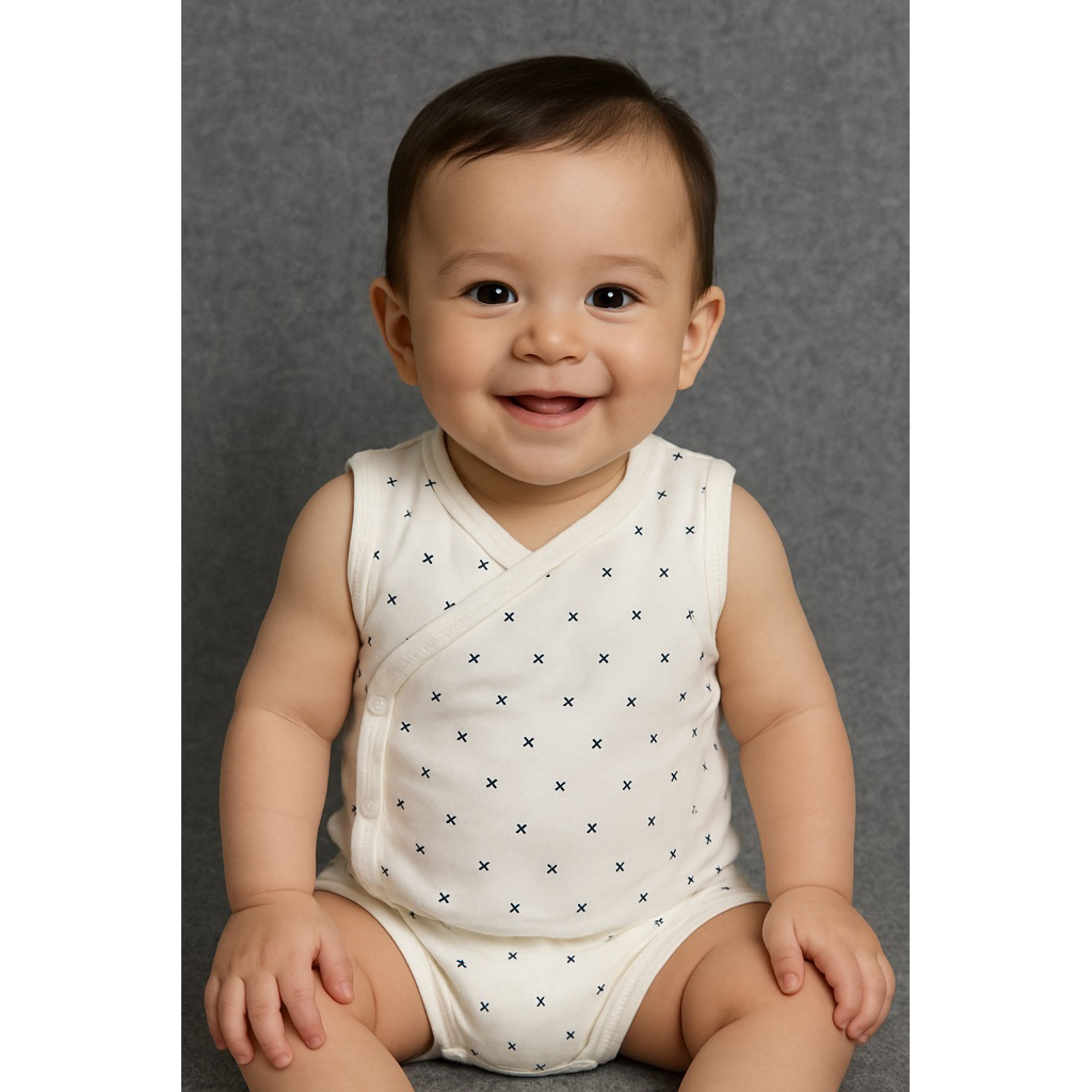 READY STOK Jumper Bodysuit Kutung Kimono Eropa Prenatal Anak Newborn Motif Ganteng Putih