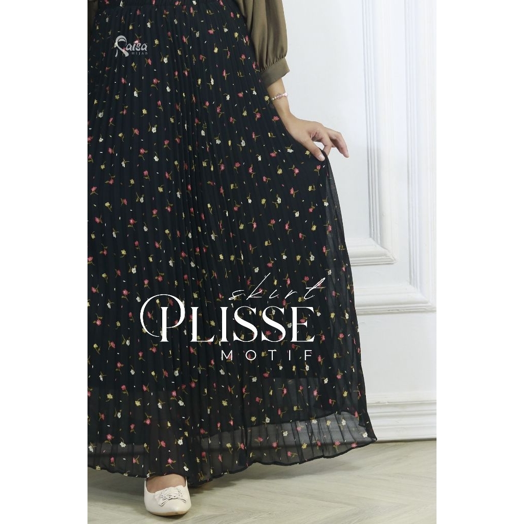 RAISA HIJAB - Rok Plisket Motif Bunga Cantik Mewah full Furing