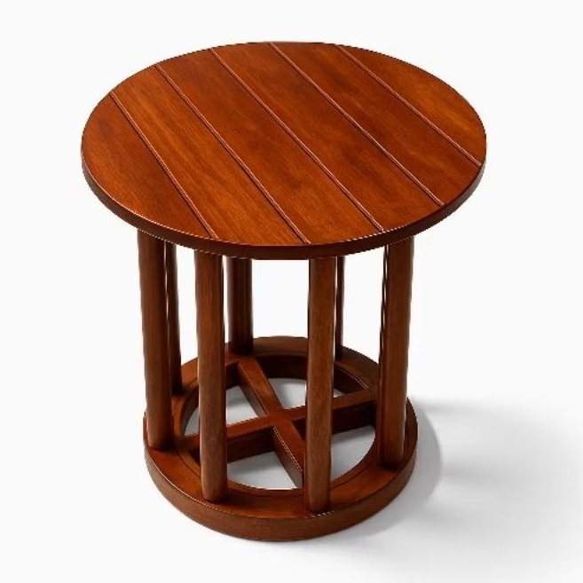 Meja Samping Kayu Bulat “Lentera” - Finishing Plitur Natural