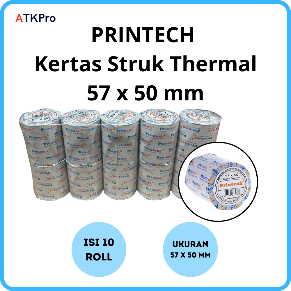

PRINTECH KERTAS THERMAL KASIR 57 X 50 MM 10 ROLL PRINTECH STRUK KASIR TERMAL EDC KERTAS ROLL
