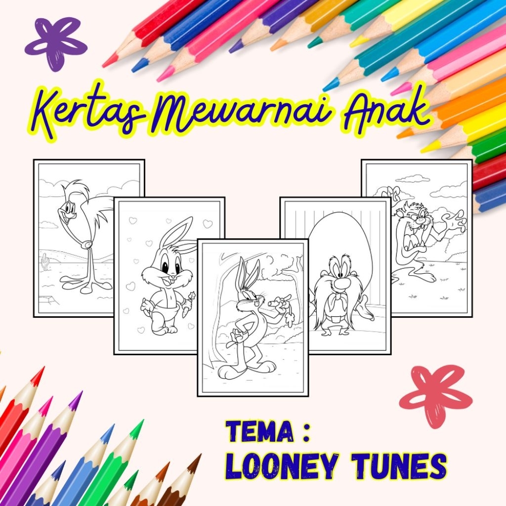 

20 LEMBAR KERTAS MEWARNAI ANAK TEMA LOONEY TUNES (READY LANGSUNG KIRIM)