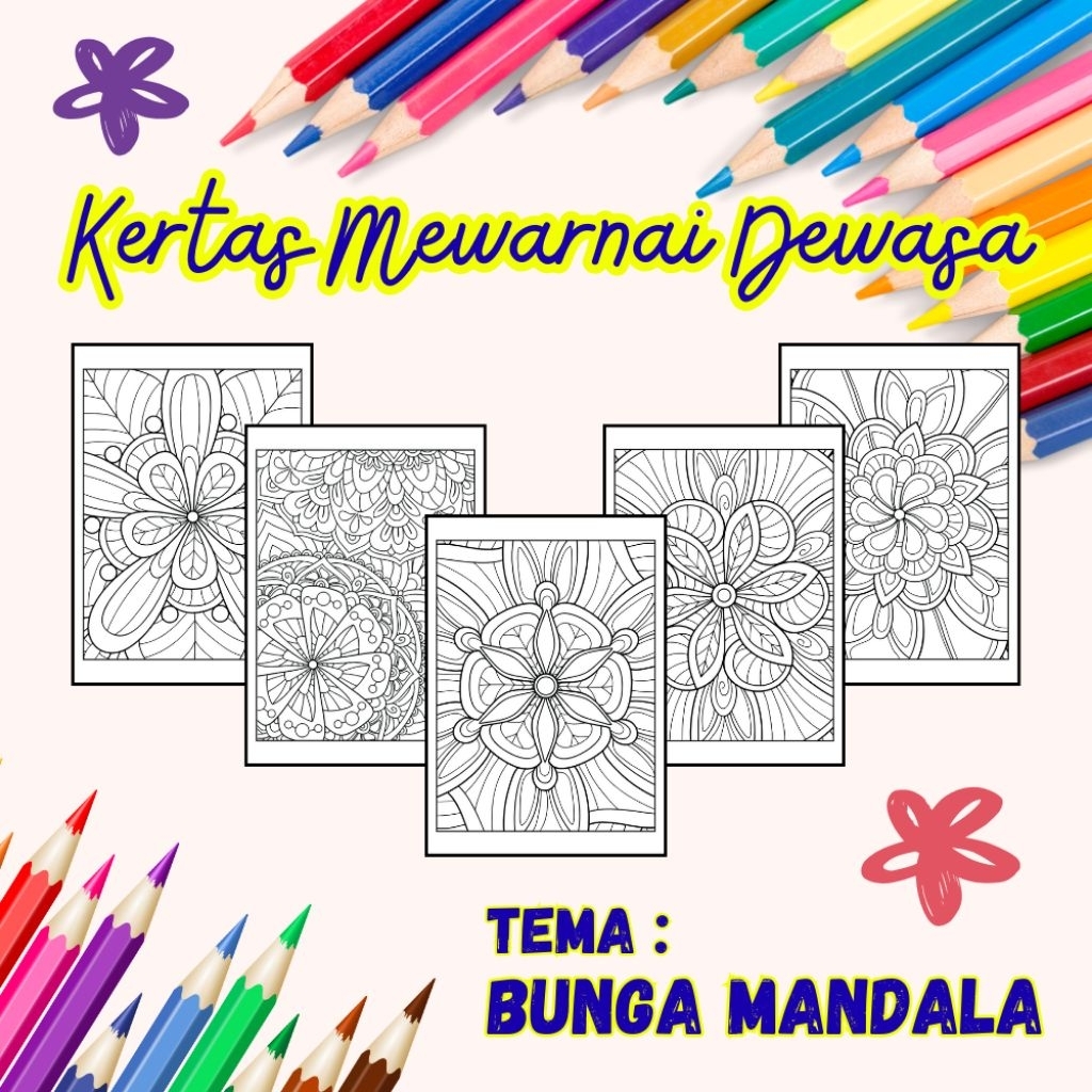 

20 - 30 - 50 LEMBAR KERTAS MEWARNAI DEWASA TEMA BUNGA MANDALA (READY LANGSUNG KIRIM)
