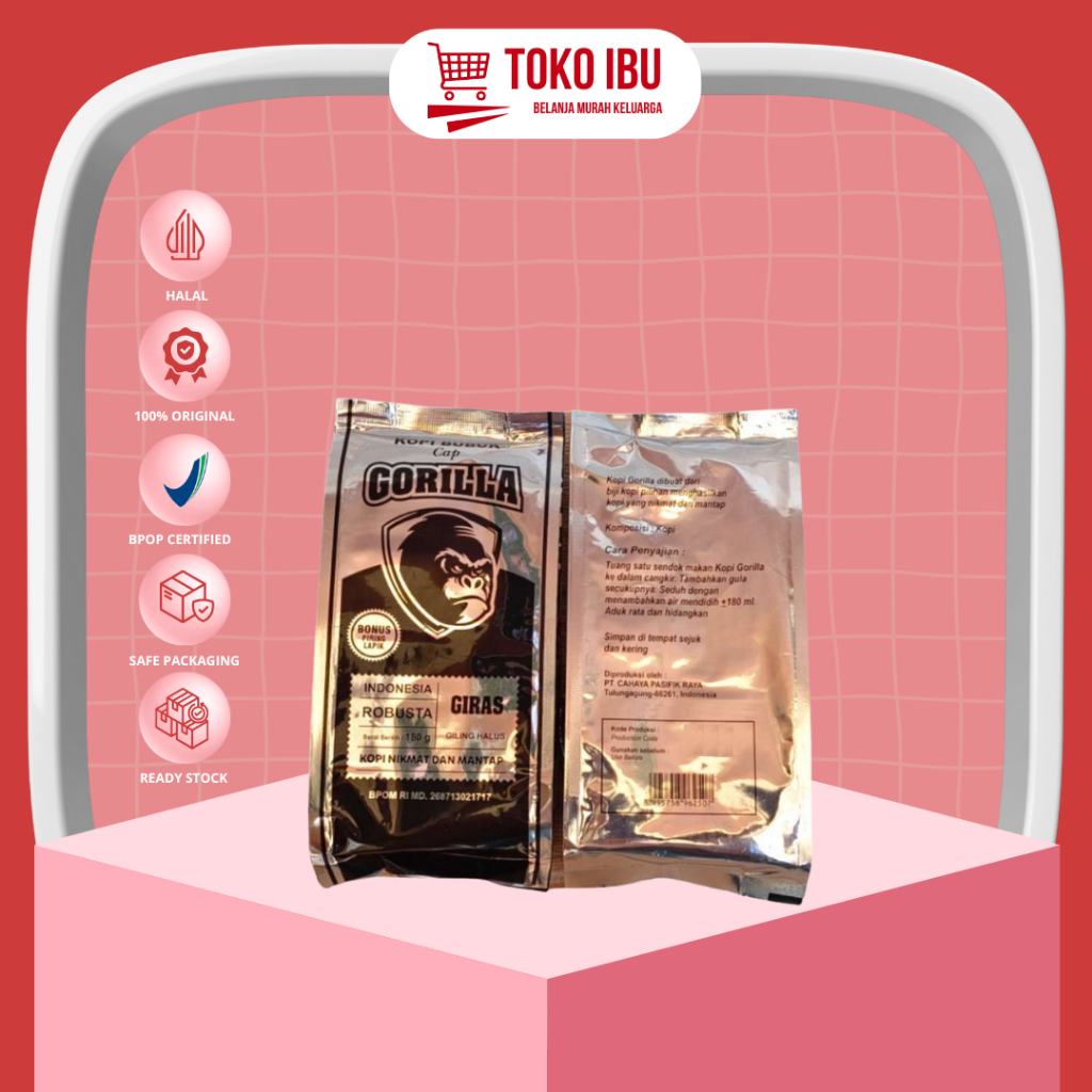 

Kopi bubuk Java Robusta Cap GORILLA Giras (Giling Halus) Kopi hitam 160gr - 325gr
