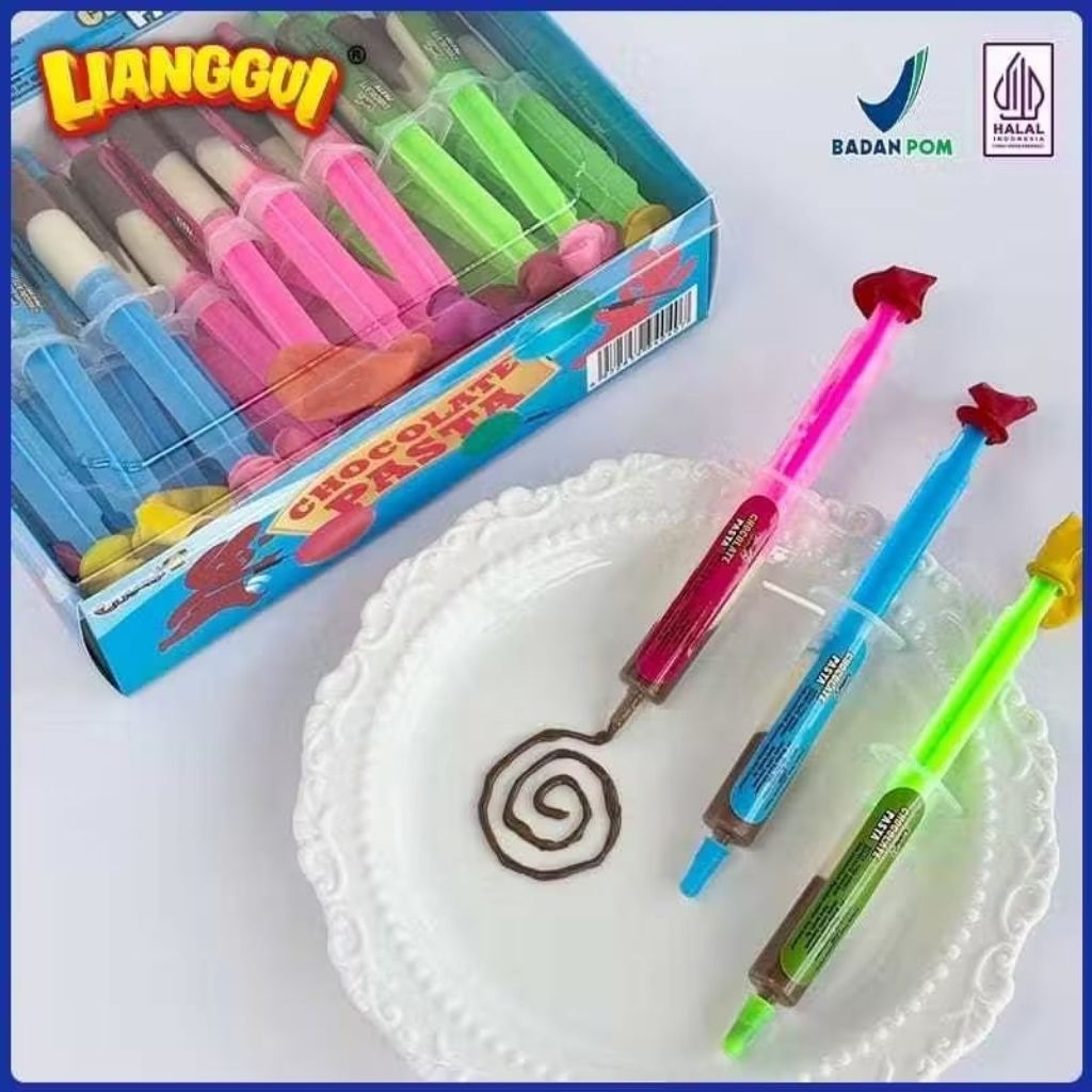 

permen chocolate pasta bentuk suntikan luvmi snack anak viral