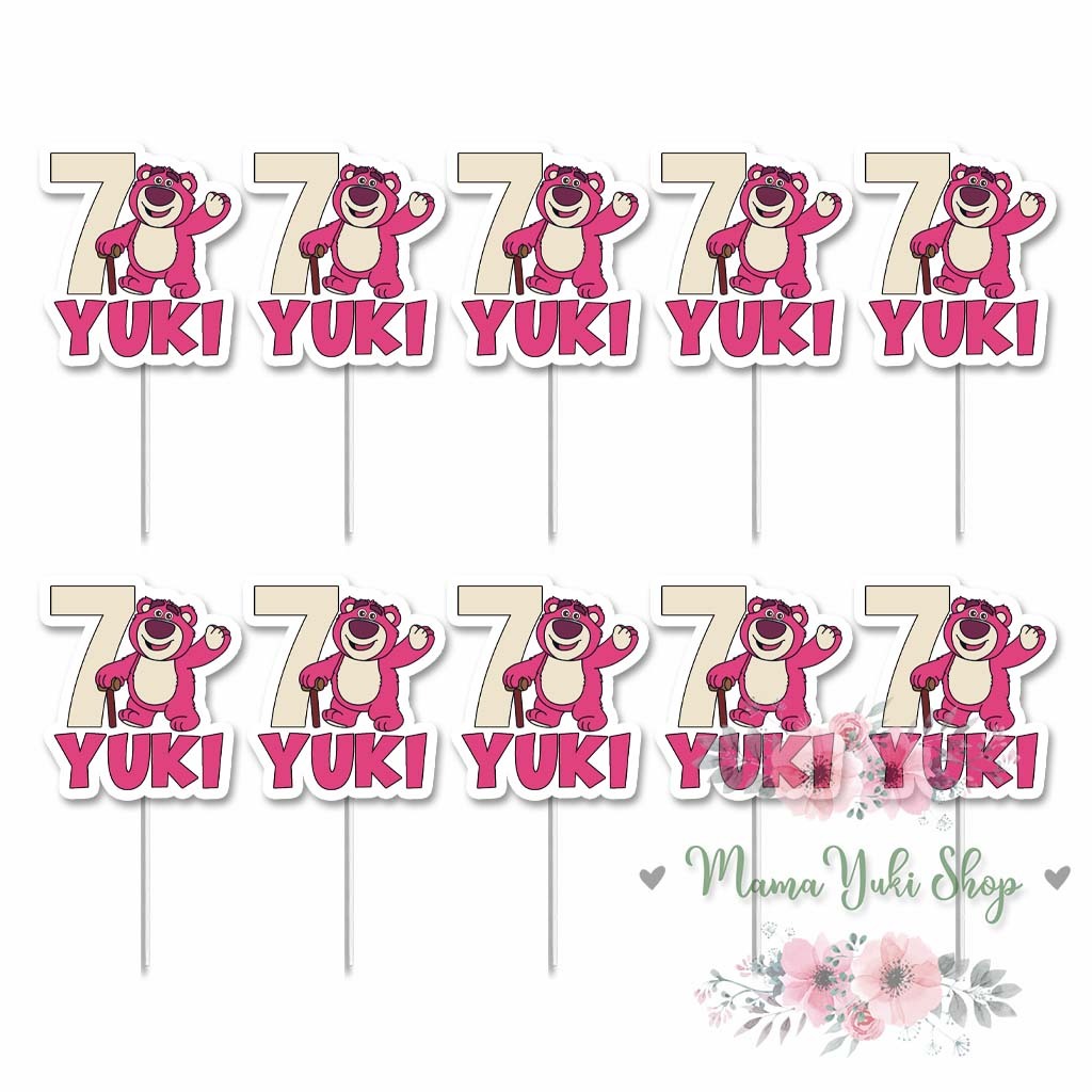 Topper Cake Cupcake Costum NAMA UMUR LOTSO BERUANG PINK CUPCAKE