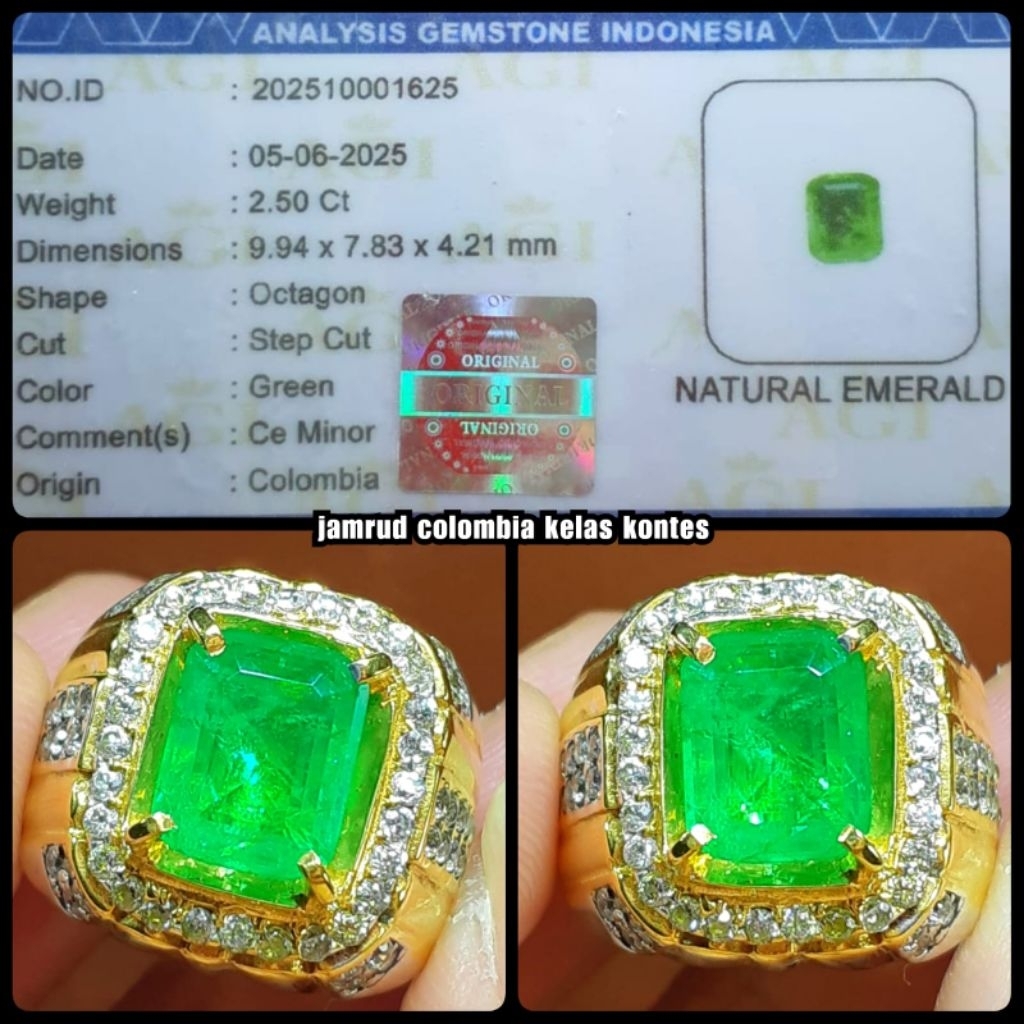 CINCIN PERMATA JAMRUD COLOMBIA ALAMI + ring perak asli