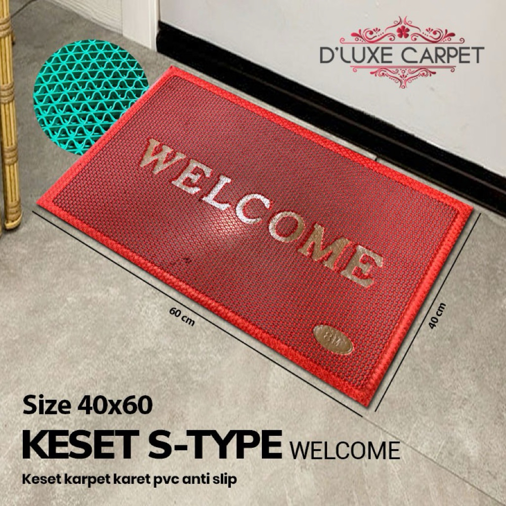 Keset PVC S Type Welcome Anti Slip – Keset Karet Jaring 40x60 untuk Depan Rumah, Teras & Pintu