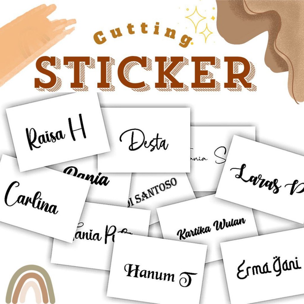 

Stiker Nama Custom Premium Font Ekor - Sticker Cutting Nama Timbul Anti Air