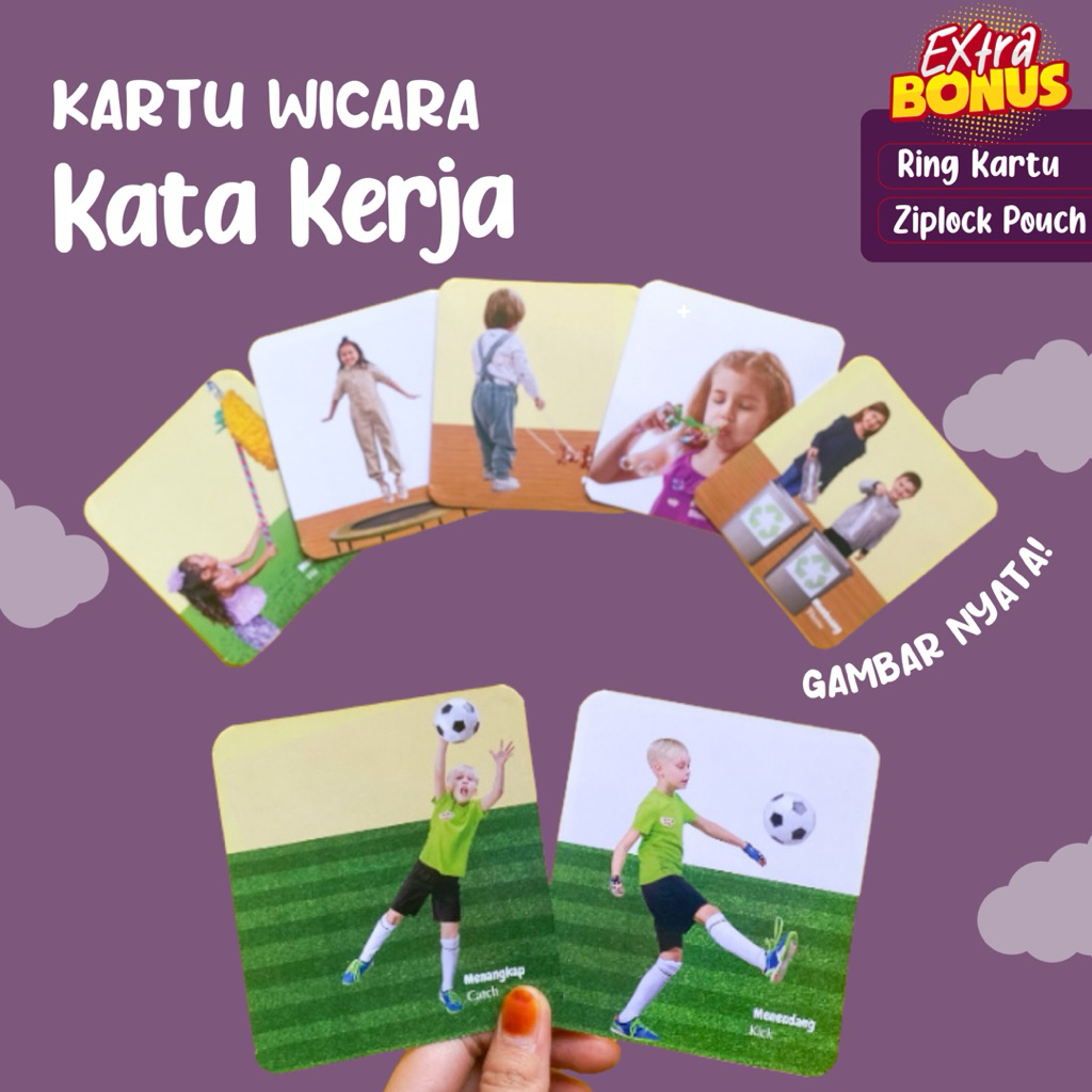 Flashcard Kata Kerja Gambar Nyata – Kartu Edukasi Anak Belajar Bahasa PAUD TK SD Terapi