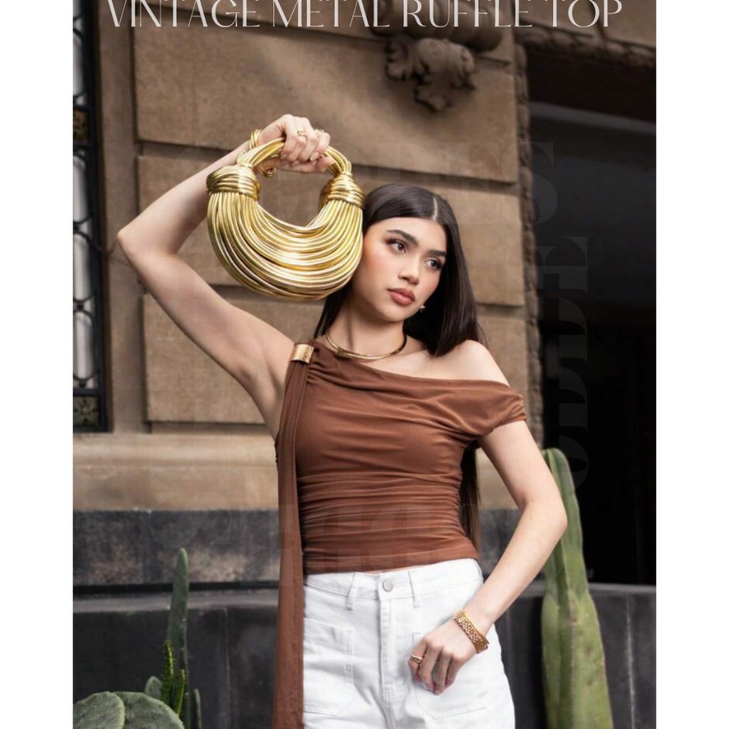 Vintage Metal Ruffle Top - MUTED EDITION | SHEIN | Romantic Elegance Top | Classy One-Shoulder Top |