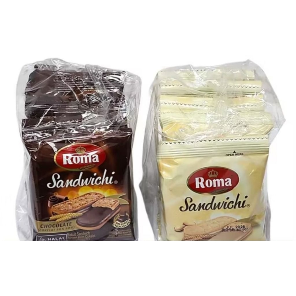 

Roma Biskuit Sandwich Renceng 1 Pak isi 10 Bungkus @20gr