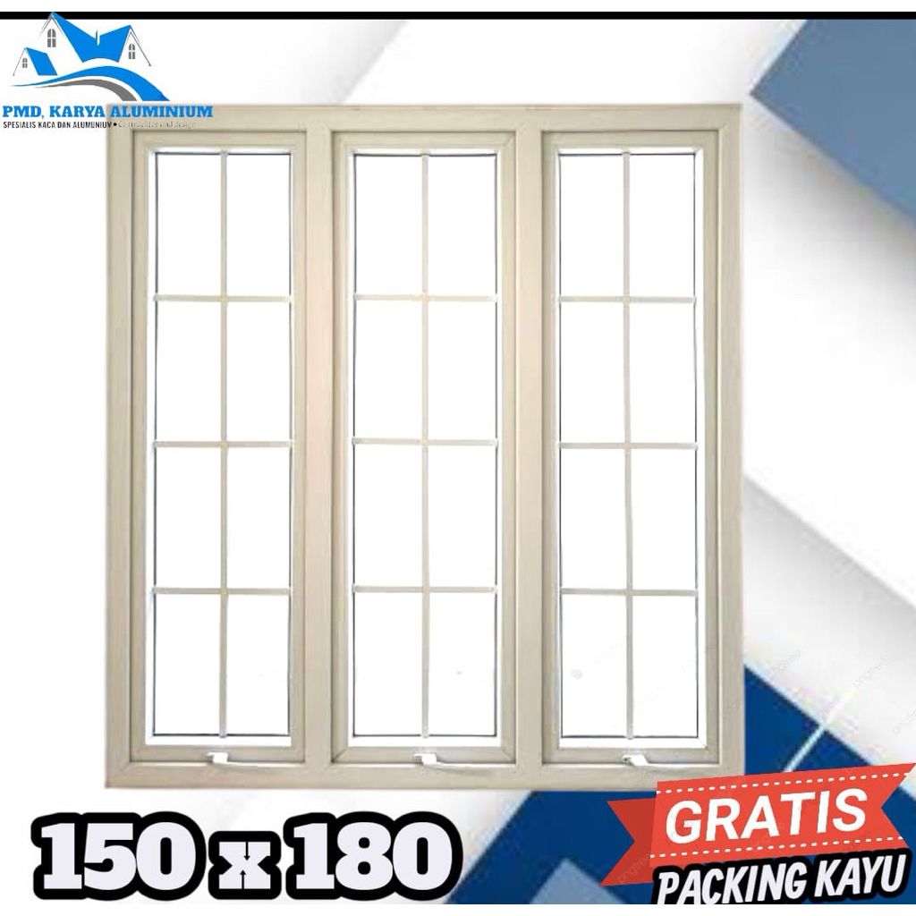 link Custom Jendela 3 daun Aluminium 150 x 180 Free Packing kayu