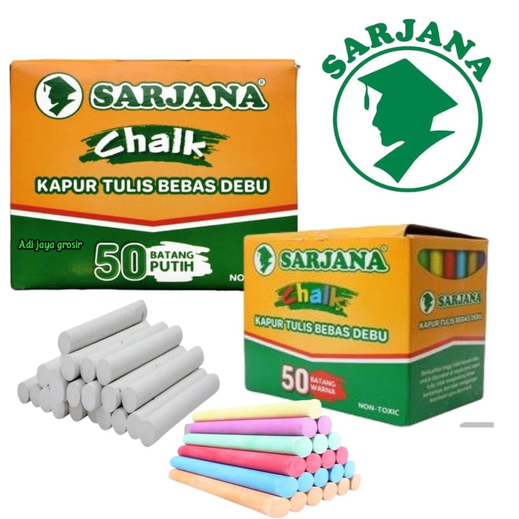 

kapur tulis merek SARJANA 1 pack isi 50,batang