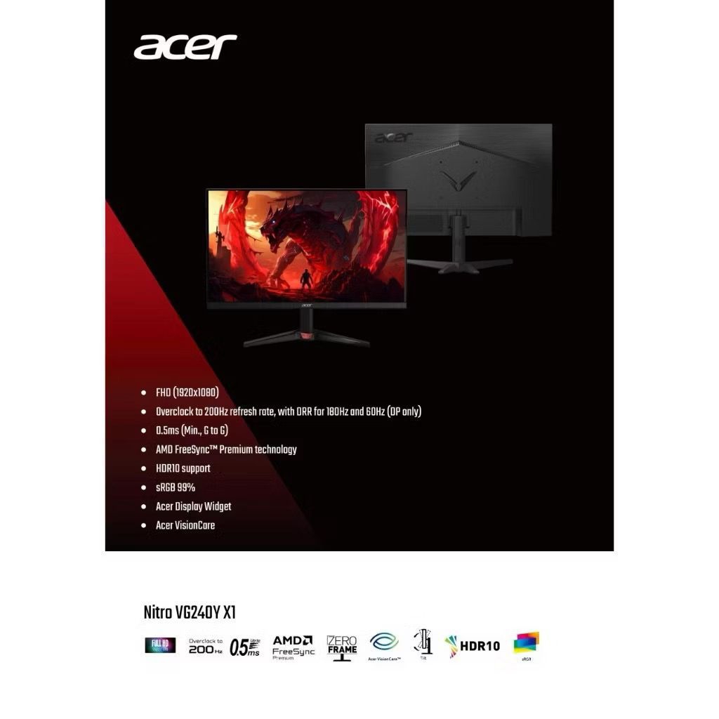 ACER GAMING MONITOR Nitro VG240Y X1 200Hz Built in Speaker IPS Nitro VG240Y-X1