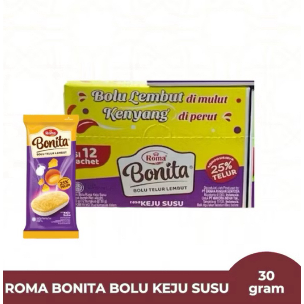 

Roma Bonita Bolu Keju Susu 30 gr - 1 Box isi 12 Bks