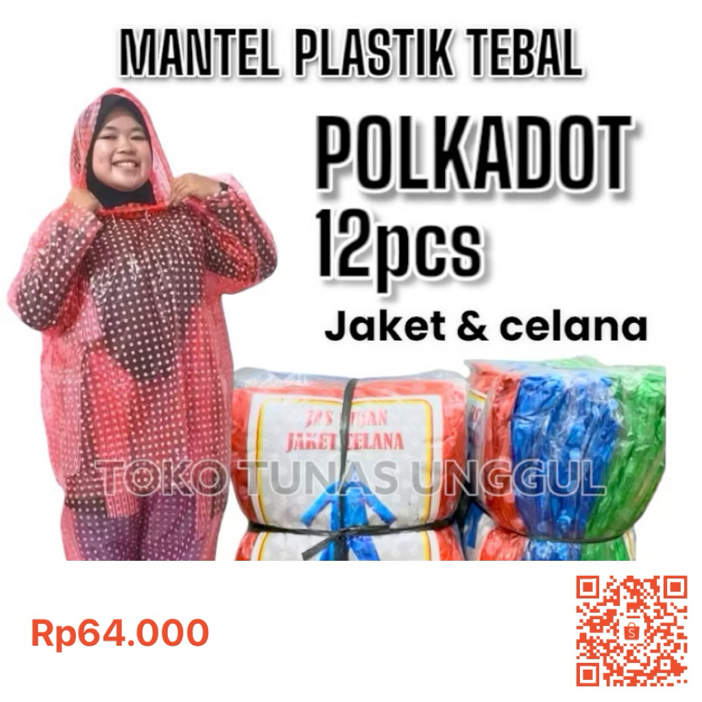 12pcs JAS HUJAN SETELAN BAJU CELANA POLKADOT / mantel plastik polkadot/mantel kresek murah/mantel pl