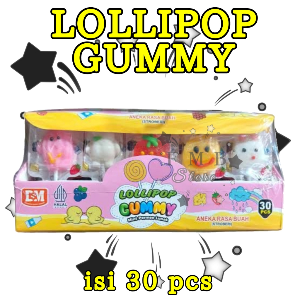 

Enak Permen Lolipop Gummy Permen Mint Lunak Aneka Rasa Buah 1 Pak Isi 30pcs