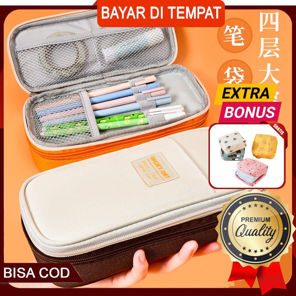 

PEN PENCIL CASE KOTAK TEMPAT PENSIL TAS PENSIL 4 RUANG KAPASITAS 50+ ALAT TULIS TEMPAT PENSIL KAPASITAS BESAR DENGAN DESAIN ESTETIK LUCKY DAY WATER RESISTANT MACARON COLOR UXS01