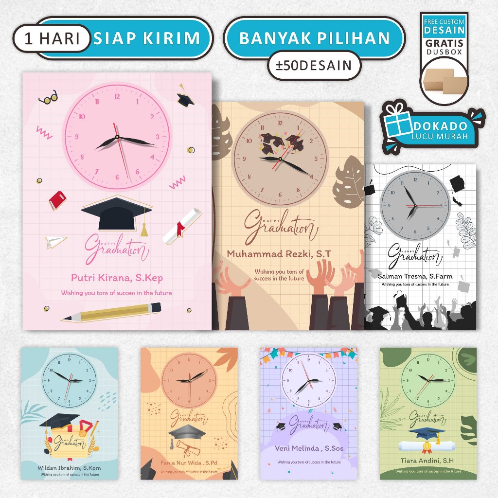 SOUVENIR KELULUSAN KEKINIAN | JAM MEJA DUDUK CUSTOM NAMA GELAR | HAMPERS UNIK WISUDA SIDANG SKRIPSI