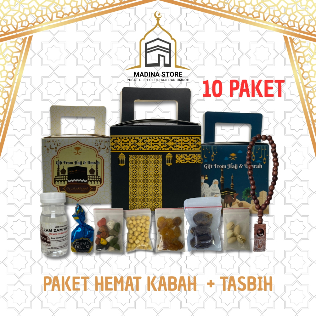 

Paket Hemat 10pcs Oleh-oleh Haji dan Umroh isi Air Zamzam Dus Ka'bah + Tasbih