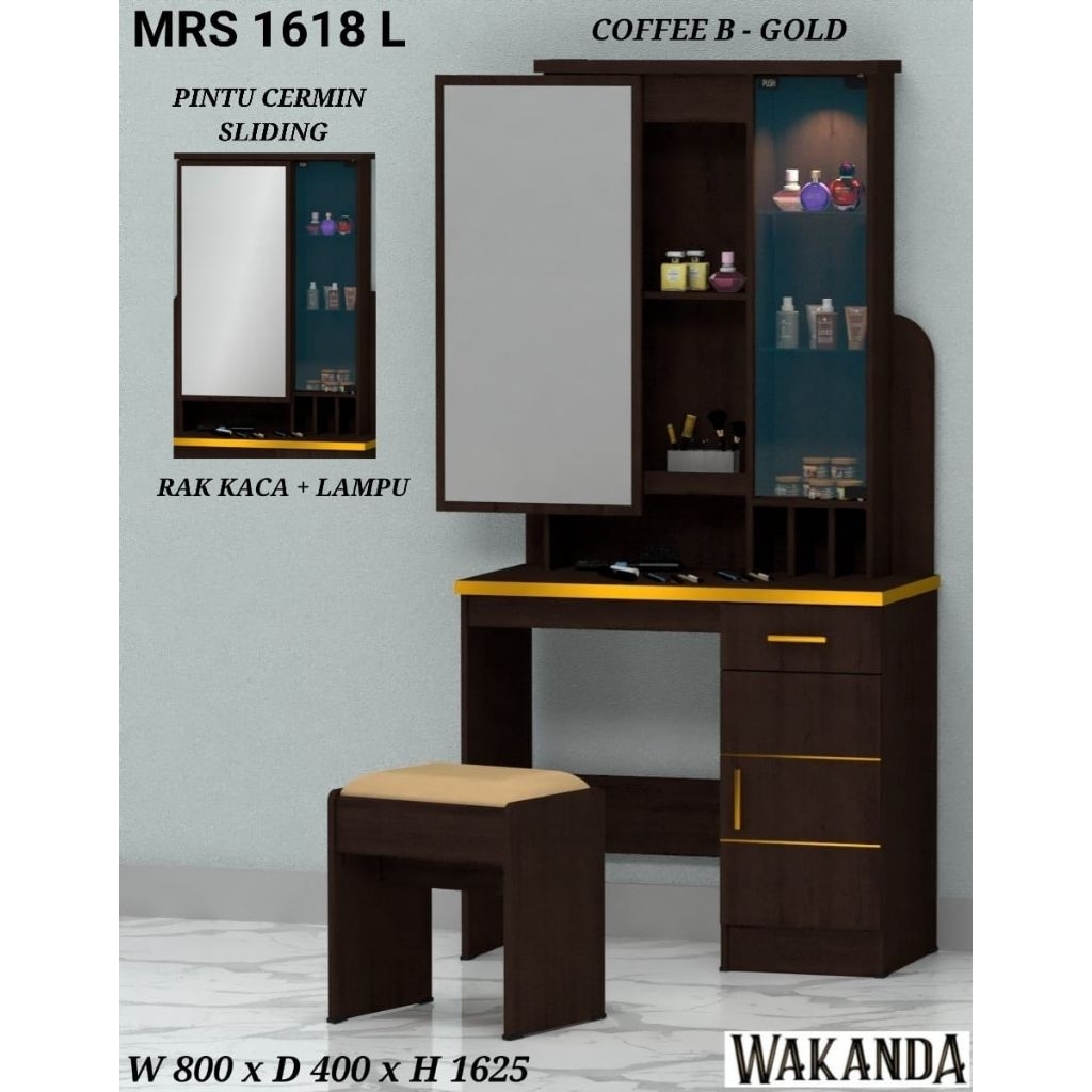 Meja Rias Kaca Sliding - Meja Make Up Putih Minimalis Free Kursi - Meja Rias Lampu - Medan