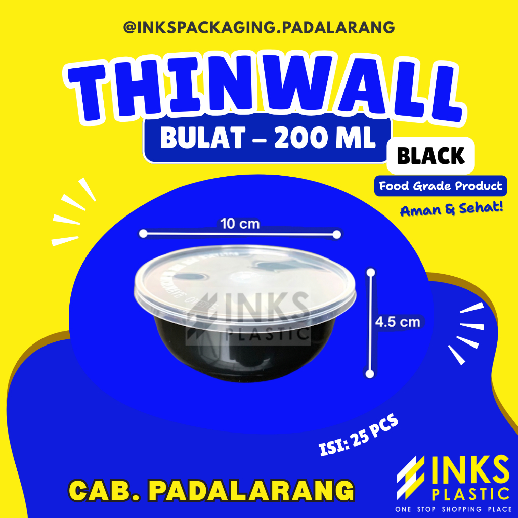 THINWALL BULAT HITAM 200 ML MANGKOK ROUND 200ML