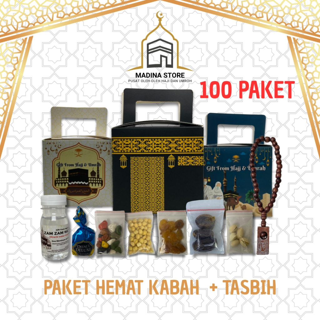 

Paket Hemat 100pcs Oleh-oleh Haji dan Umroh isi Air Zamzam Dus Ka'bah + Tasbih