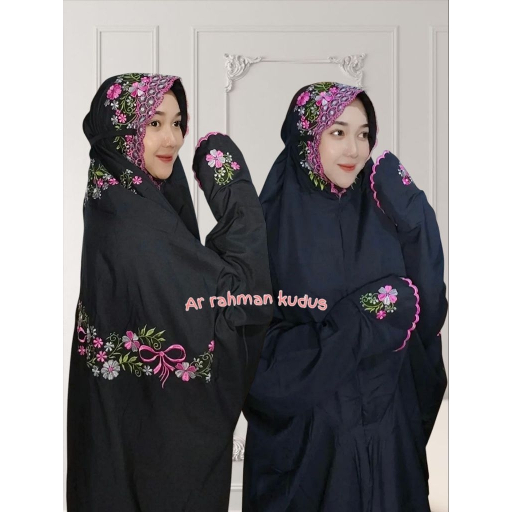 MUKENA TERUSAN DEWASA HITAM BORDIR CANTIK