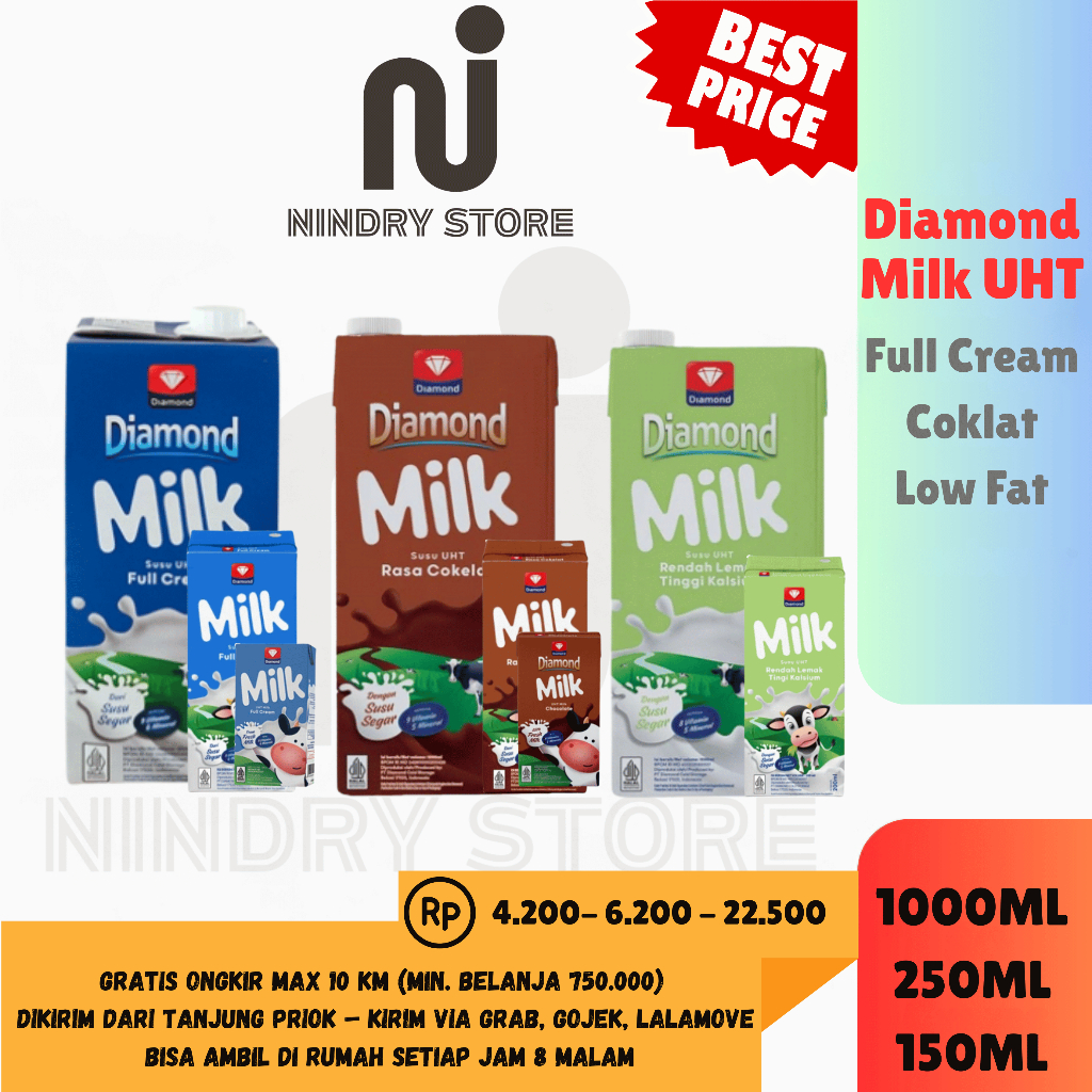 

Diamond UHT Milk 150ml / 250ml / 1000ml – Full Cream, Cokelat, Low Fat High Calcium | Nindry Store