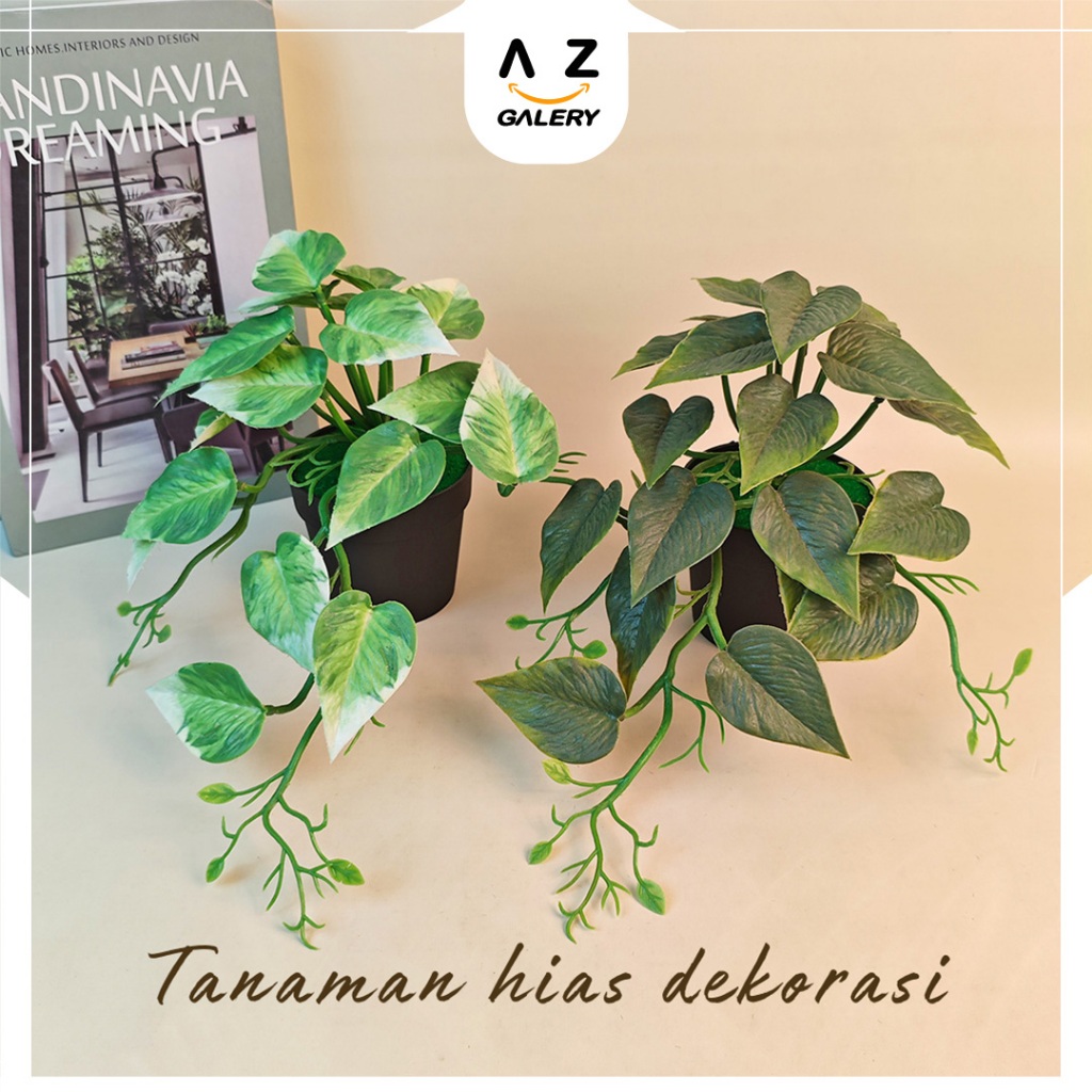 Tanaman Hias Plastik Ornamen Pot Bonsai Daun Hijau Tropis Dekorasi Rumah Cantik Aesthetic PBP115