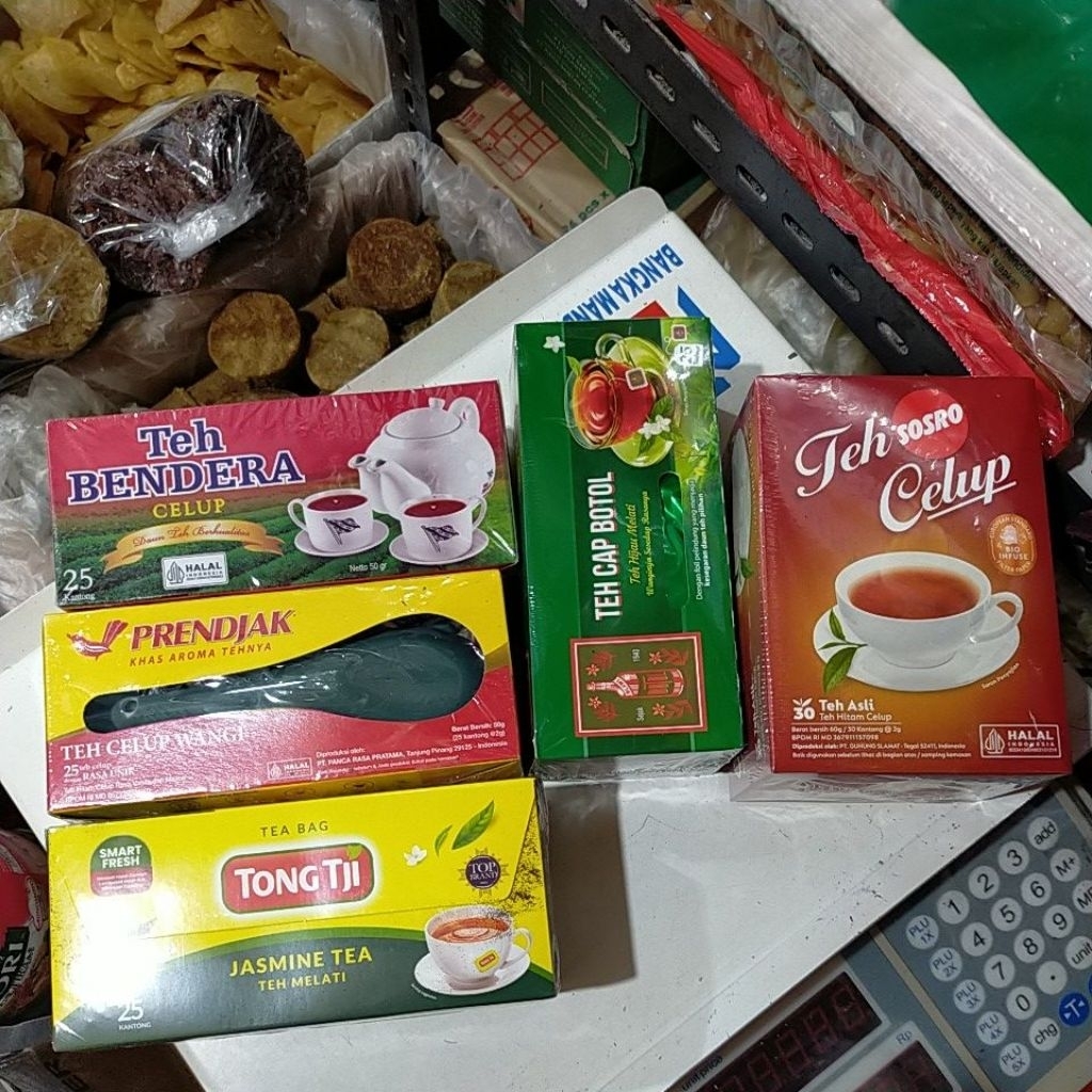 aneka macam teh celup kotak [ teh melati] teh asli, Sosro/ bendera/ botol hijau/ prenjak/ tong tji