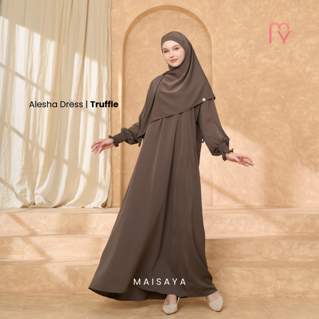 MAISAYA Alesha Dress - Gamis Polos Basic Simple Bahan Marbella Anti UV Busui Friendly Umroh Hitam