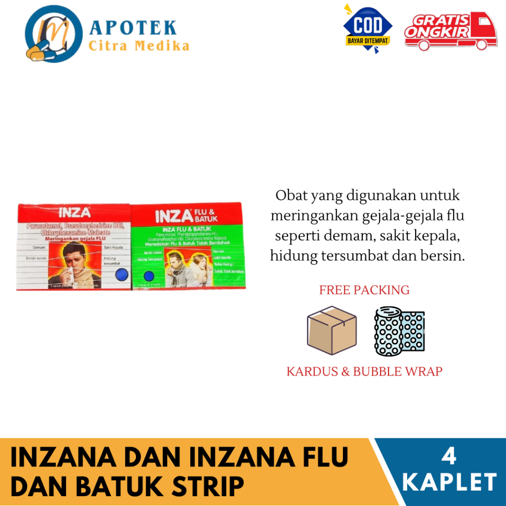 INZA DAN INZA FLU & BATUK (1 STRIP ISI 4 KAPLET) - MENURUNKAN DEMAM, FLU DAN SAKIT KEPALA