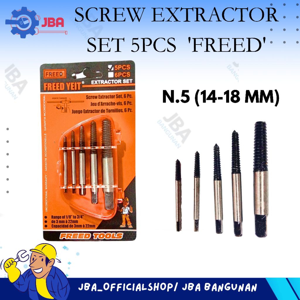 Set Mata Bor Extractor Broken Screw Remover 5 in 1 Mata Tap Balik Screw Extractor Set 5 Pcs FREED - 