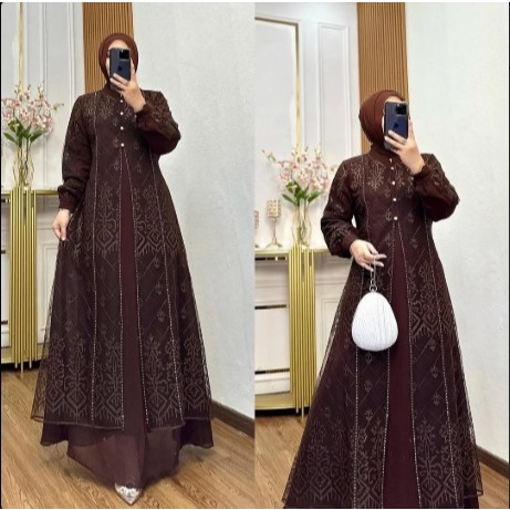 Gamis Mewah Elegan Terbaru Denara Maxy BC Bahan Kain Ceruty Babydoll Full Puring Tidak Menerawang Mi