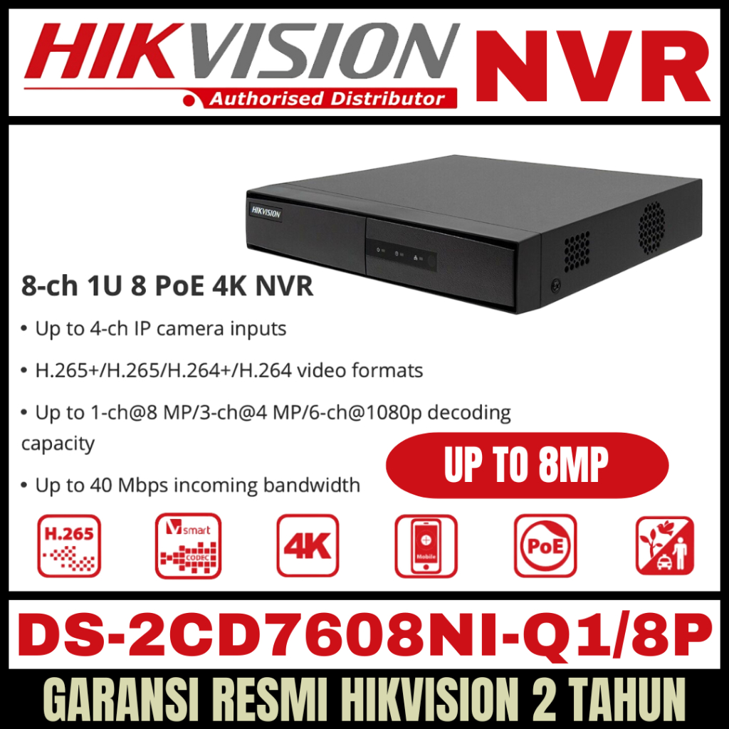 NVR HIKVISION 8MP 8 CHANNEL POE