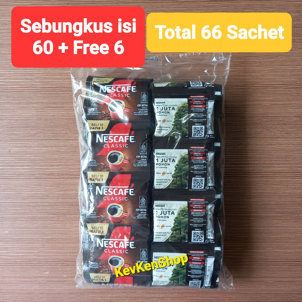 

Kopi NESCAFE Classic Hitam Black Coffee Harga per bungkus isi 60 Sachet atau 66 Saset