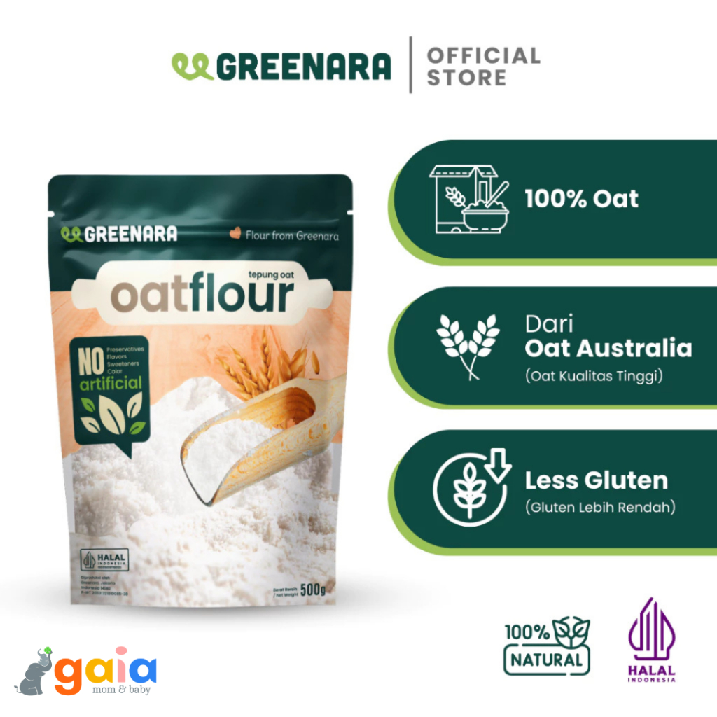 

Greenara Oat Flour 500gr | Tepung Oat Pancake Roti Kue | Pengganti Tepung Terigu