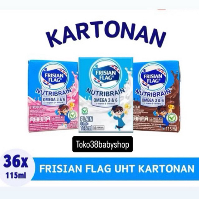 

{1 DUS} Frisian Flag Susu Uht Nutribrain 110ml x 36 Pcs | Cokelat Strawberry Plain Karton