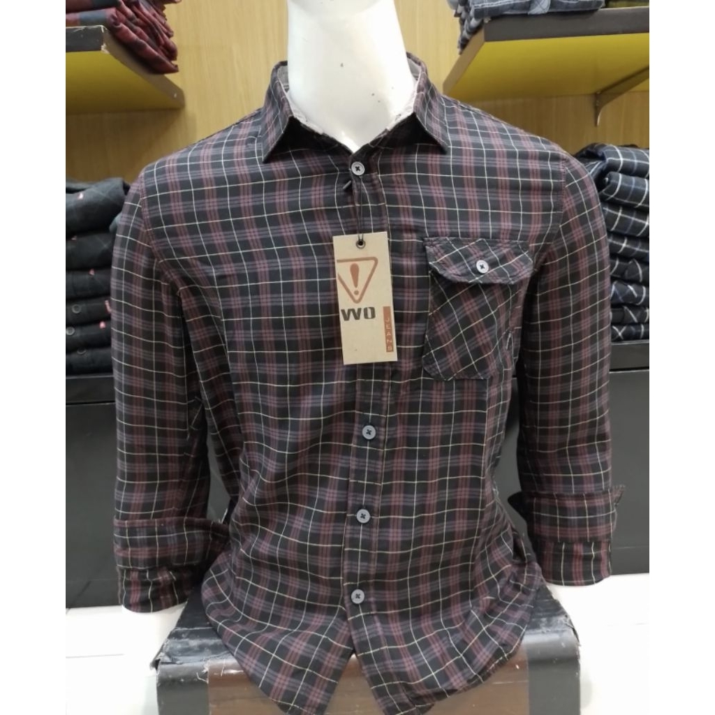 KEMEJA PRIA WATCHOUT JEANS ORIGINAL SLIM FIT WARNA MERAH MAROON LENGAN PANJANG KUALITAS PREMIUM