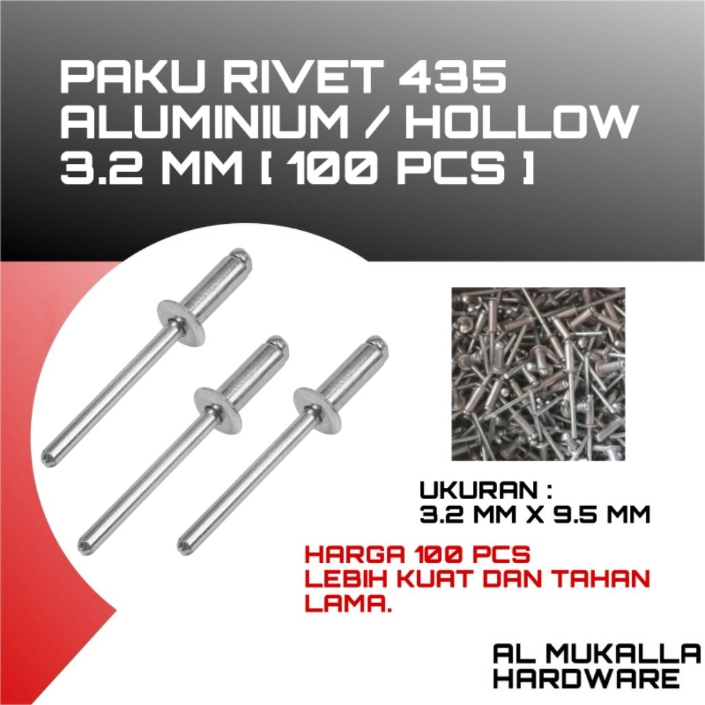 Paku Rivet 435 Seido 100 Pcs Paku Rivet Hollow / Aluminium - Paku Rivet Seido Ukuran 3.2mm