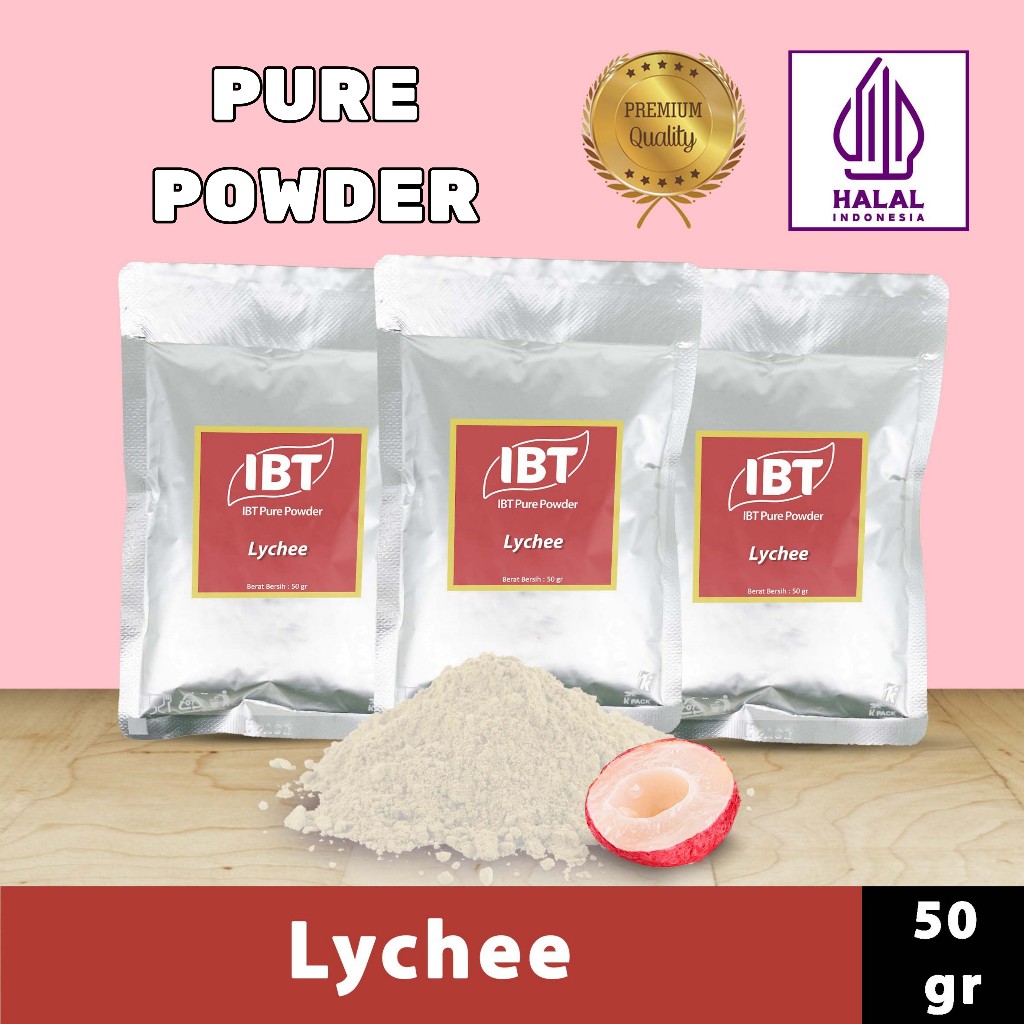 

Pure Lychee Powder Essence Murni Bubuk Leci Import Makanan Kue 50 gr