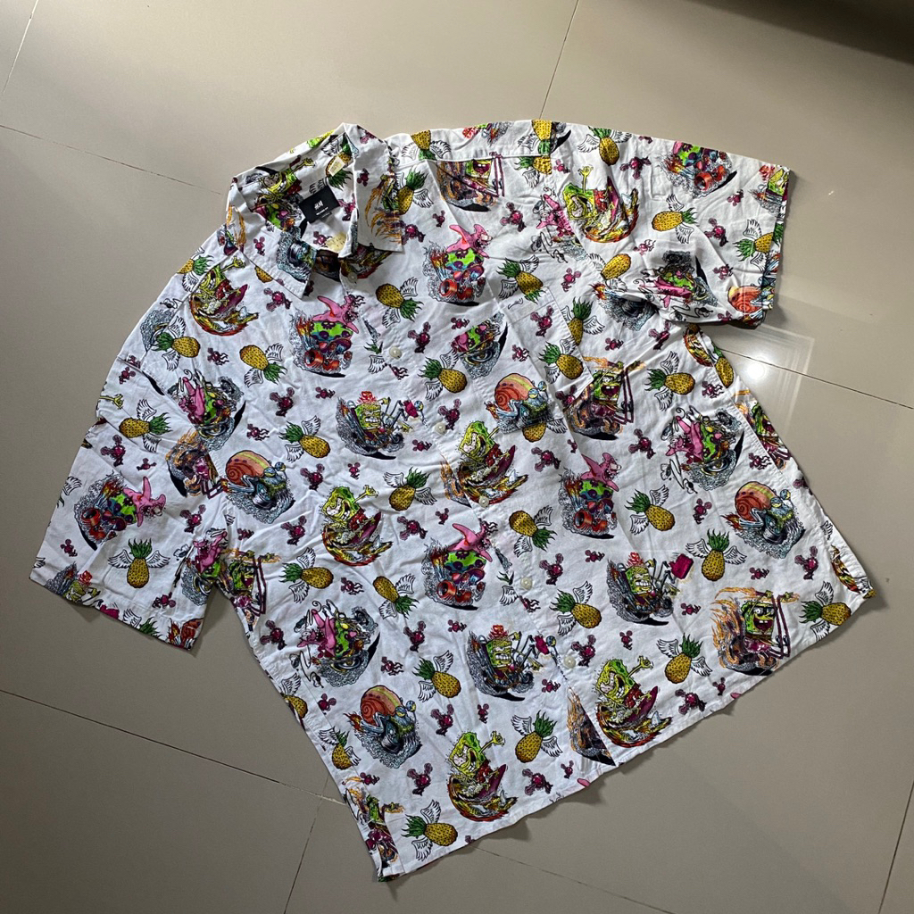 kemeja hnm x spongebob full print