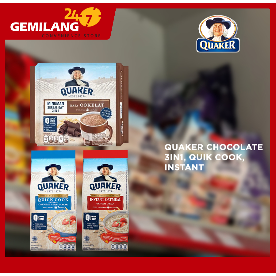 

QUAKER CHOCOLATE 3IN1, QUIK COOK OATMEAL, INSTANT OATMEAL