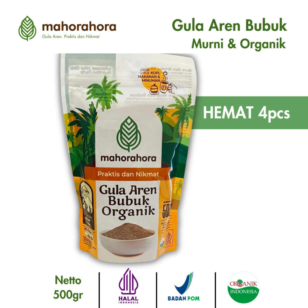 

Mahorahora Paket Hemat Gula Aren Bubuk Organik 500 gr, Premium dan Halal - 4 pcs