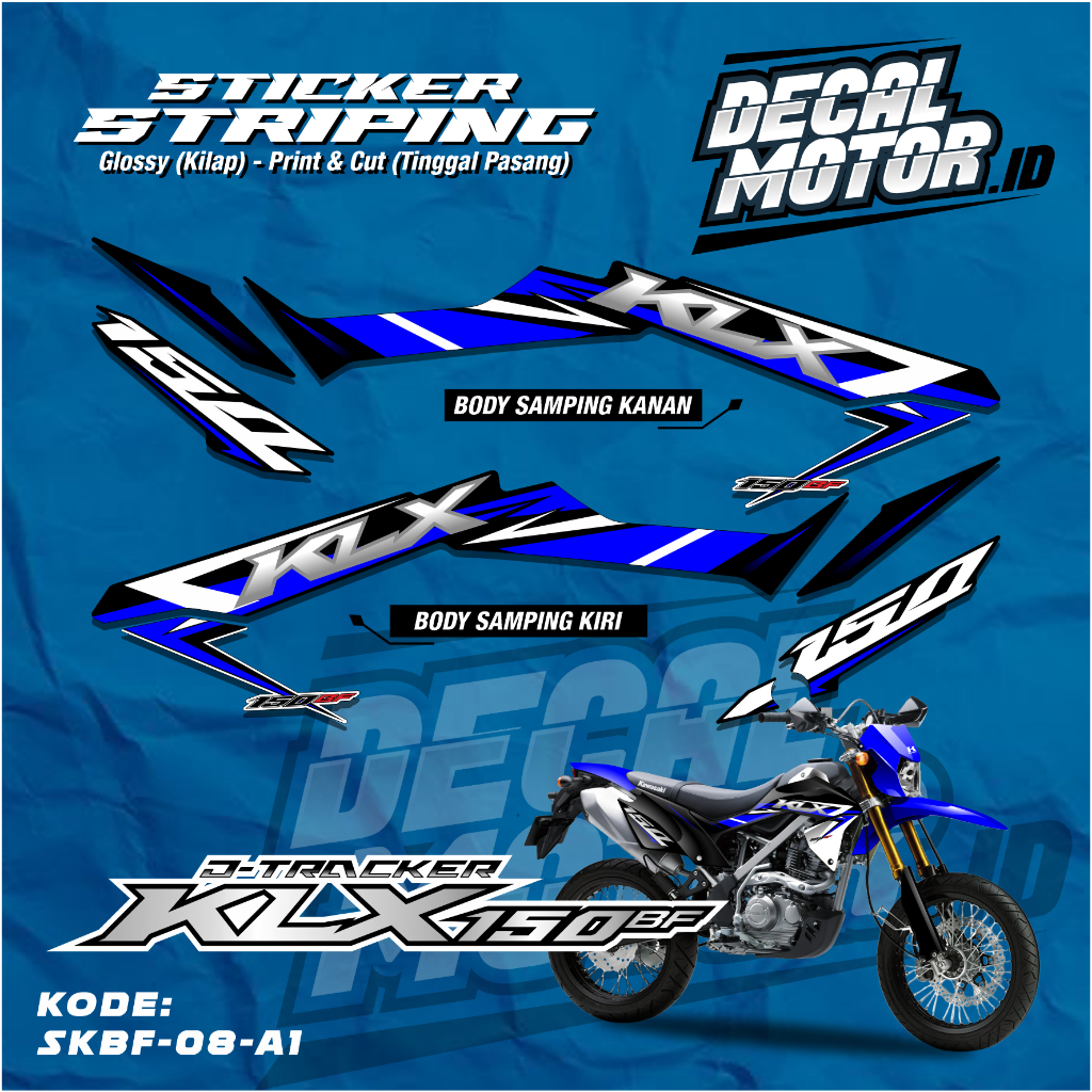 Stiker Decal Vinyl Premium Kawasaki KLX 150 BF Extreme - Setiker Striping KLX List Biru Siap Pakai -