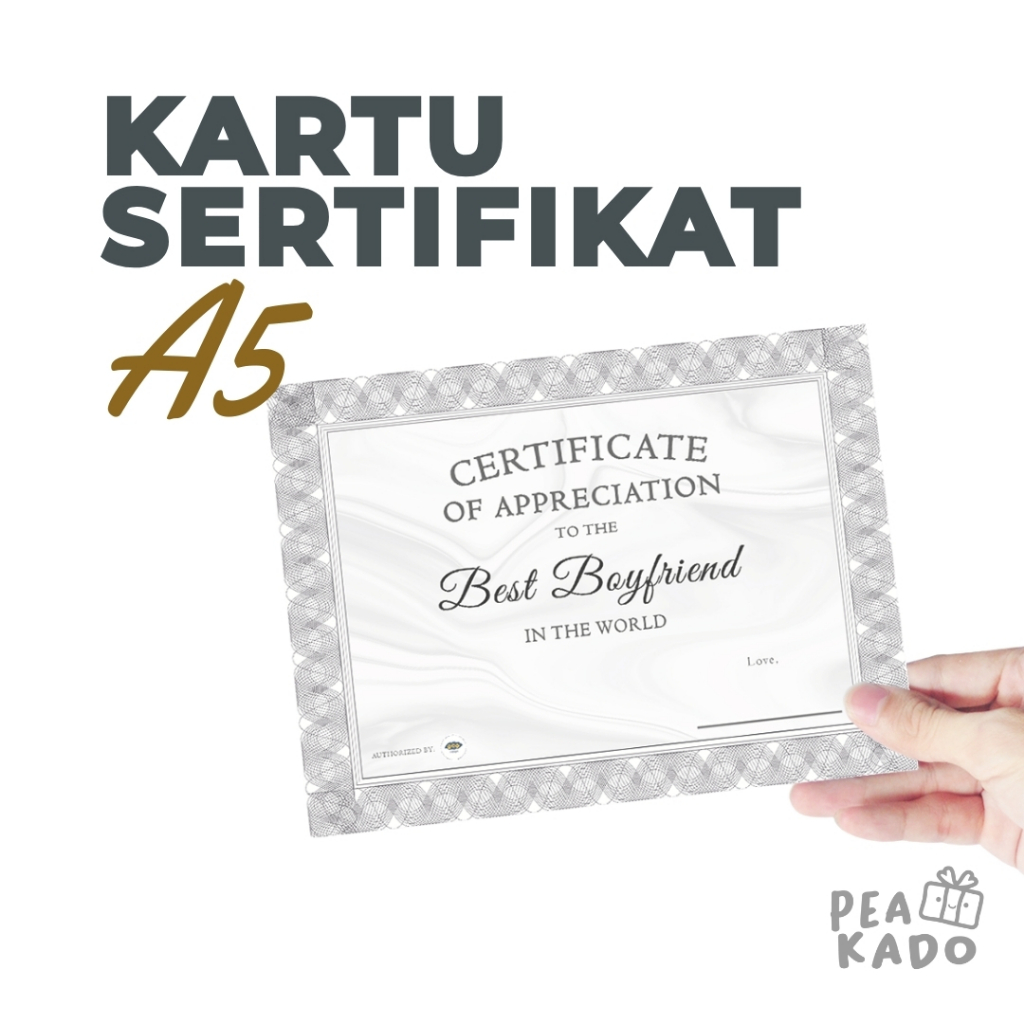 Sertifikat Custom Best Boyfriend Award Print Kartu A5 Hadiah Anniversary Pacar