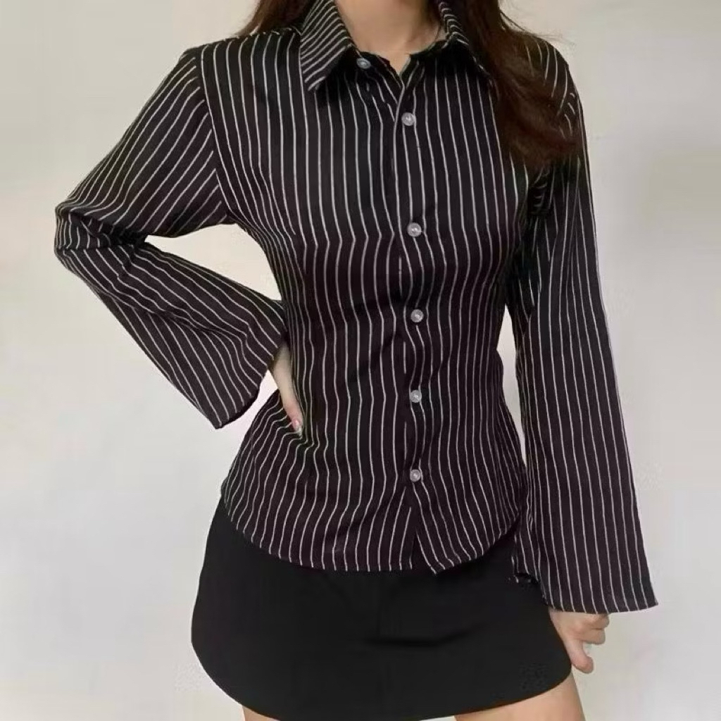 Slim fit kemeja | Kemeja salur fit wanita