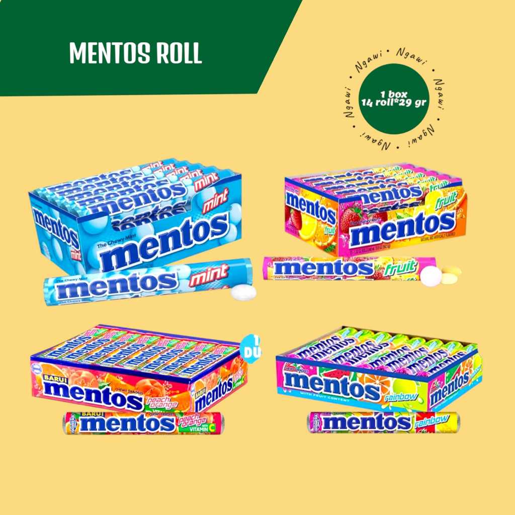 

MENTOS , PERMEN MENTOS ROLL RASA , 1 PACK ISI 14 ROLL